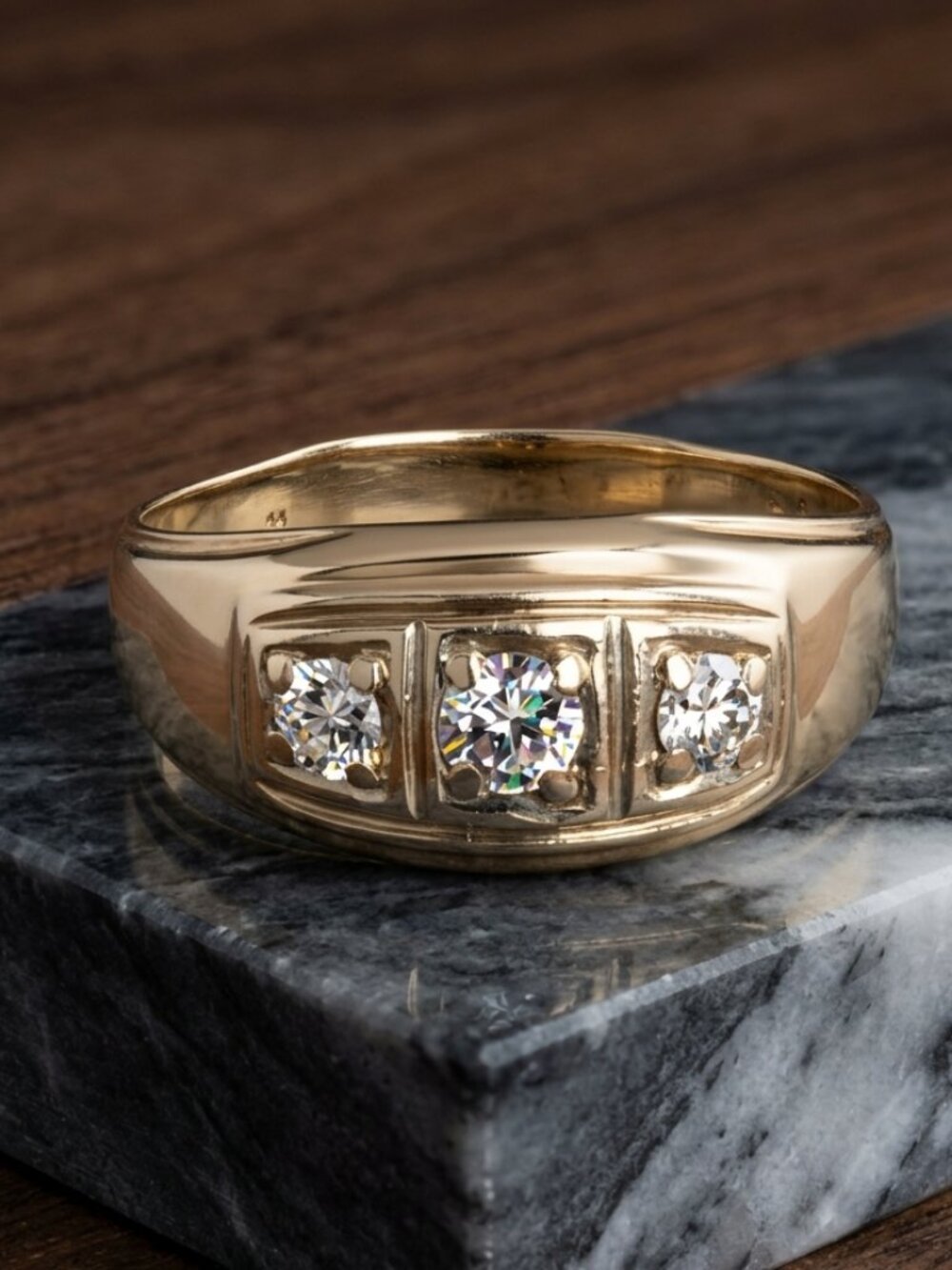 STULLER 14k Gold Men’s 3-Stone Diamond Ring 7.4g